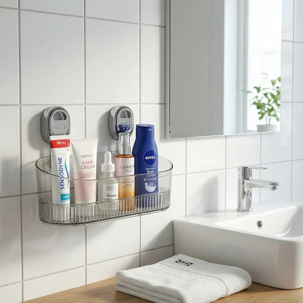 Drill-Free Adhesive Wall Mount Shelf for Kitchen & Bathroom Storage Organization