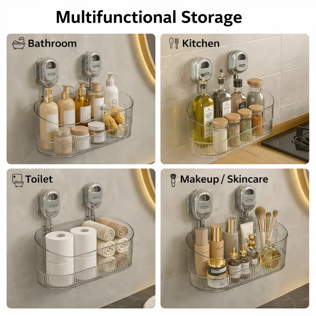 Drill-Free Adhesive Wall Mount Shelf for Kitchen & Bathroom Storage Organization