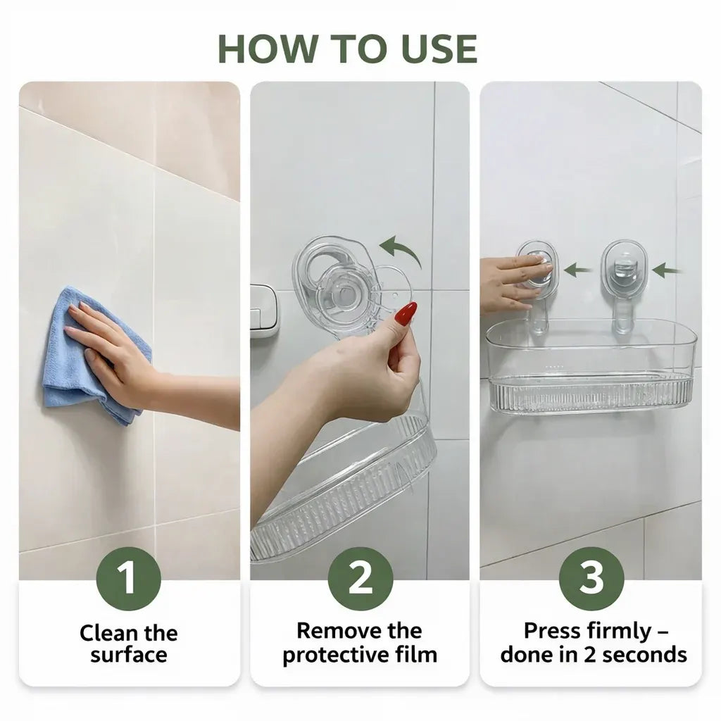Drill-Free Adhesive Wall Mount Shelf for Kitchen & Bathroom Storage Organization