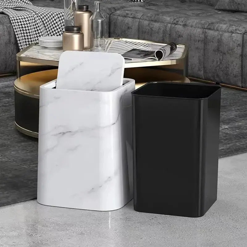 Elegant Trash Can with Marble Design Swing Lid