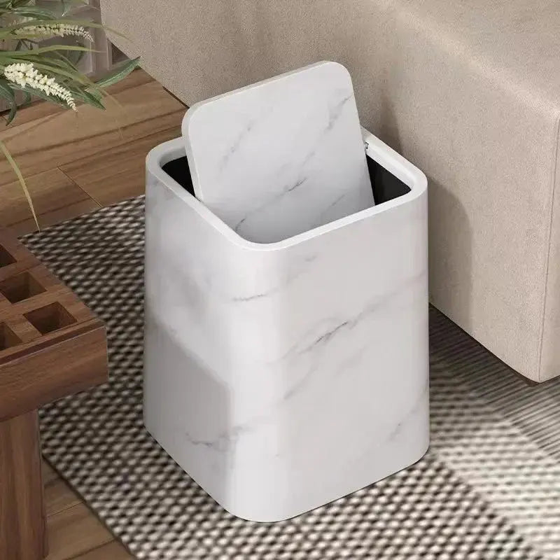 Elegant Trash Can with Marble Design Swing Lid