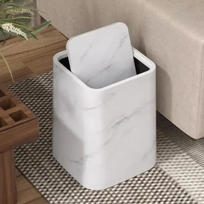 Elegant Trash Can with Marble Design Swing Lid
