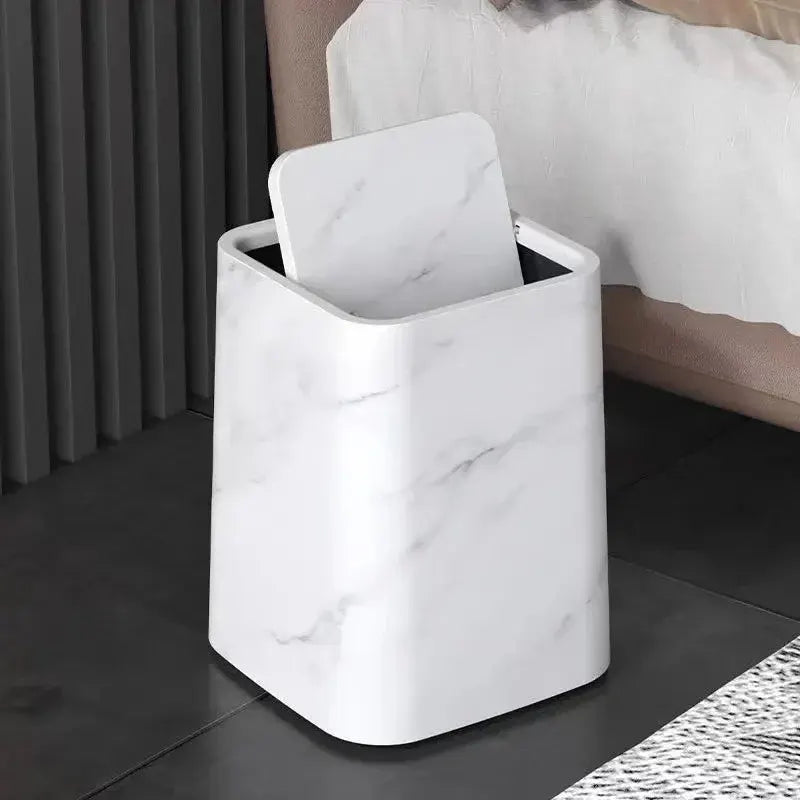 Elegant Trash Can with Marble Design Swing Lid