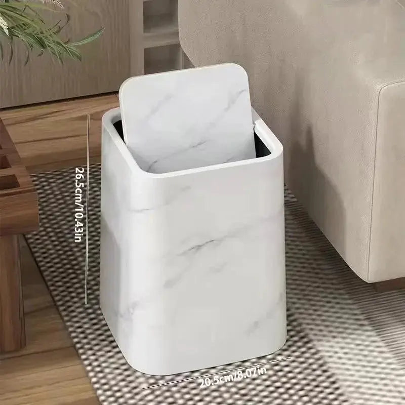 Elegant Trash Can with Marble Design Swing Lid
