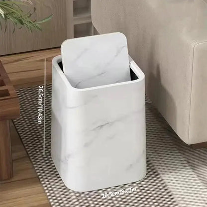Elegant Trash Can with Marble Design Swing Lid