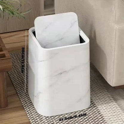 Elegant Trash Can with Marble Design Swing Lid
