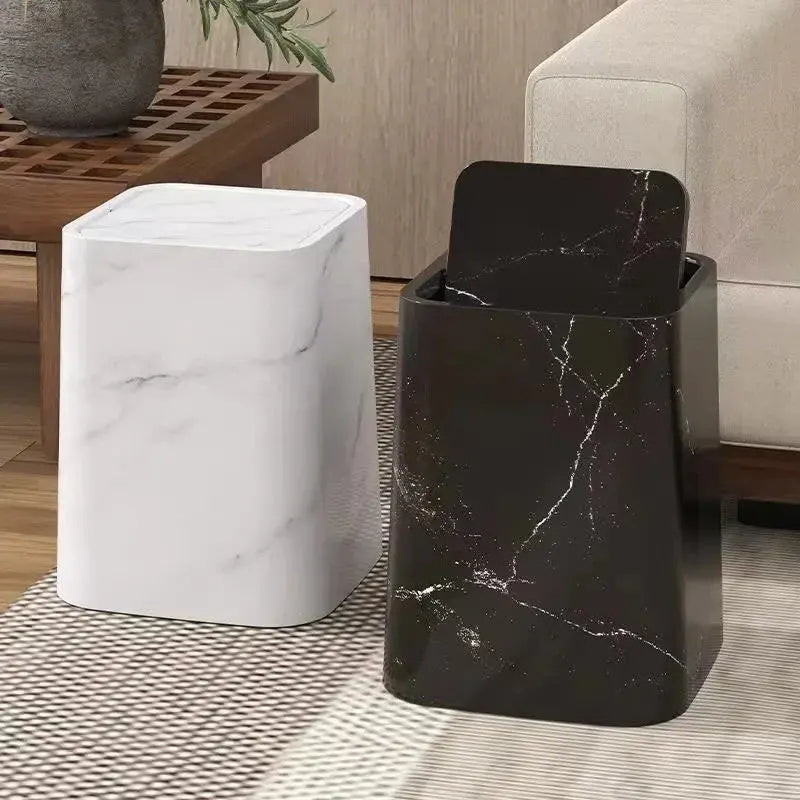 Elegant Trash Can with Marble Design Swing Lid