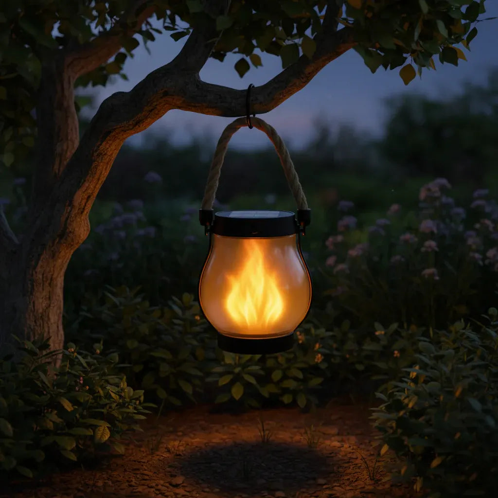 Flickering Flame Solar Lantern - Hanging Outdoor Garden Light Decor