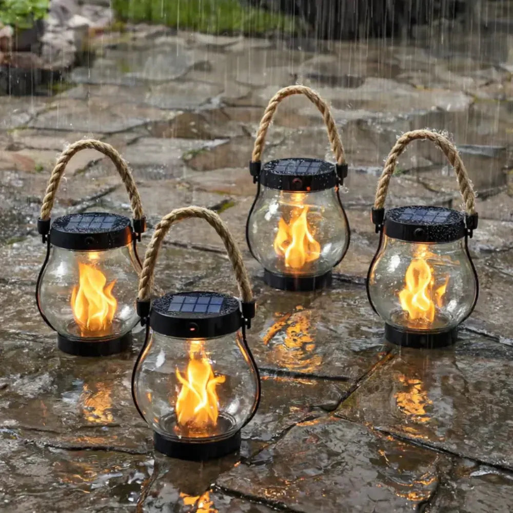 Flickering Flame Solar Lantern - Hanging Outdoor Garden Light Decor