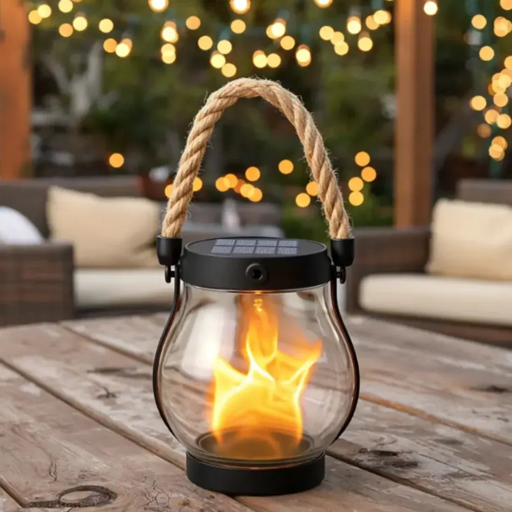 Flickering Flame Solar Lantern - Hanging Outdoor Garden Light Decor