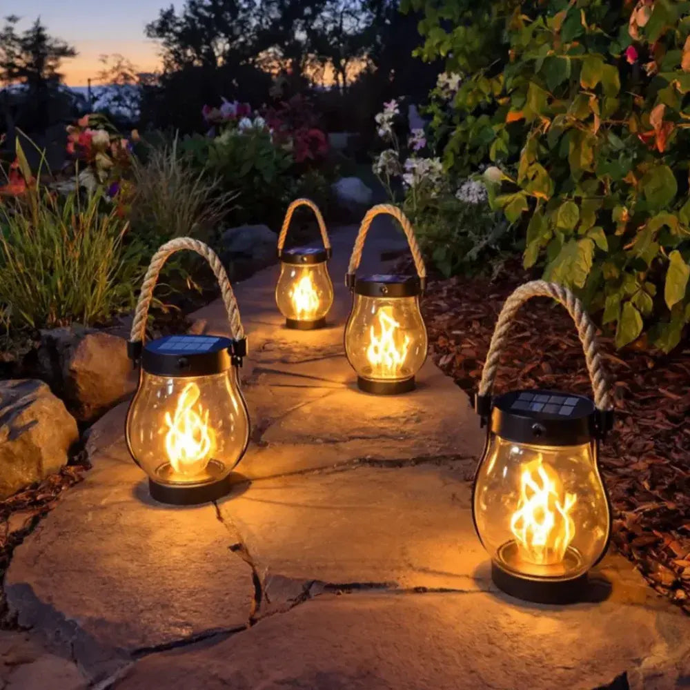 Flickering Flame Solar Lantern - Hanging Outdoor Garden Light Decor