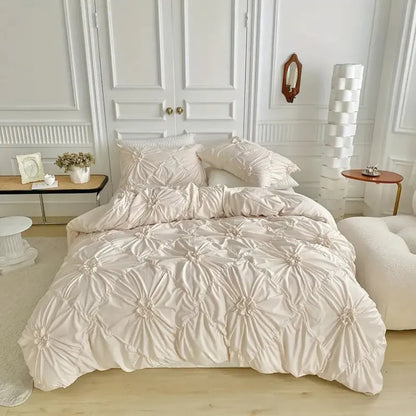 Floral Pleated Bedroom Quilt Duvet Cover Set