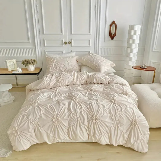 Floral Pleated Bedroom Quilt Duvet Cover Set