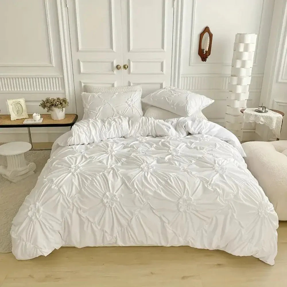 Floral Pleated Bedroom Quilt Duvet Cover Set