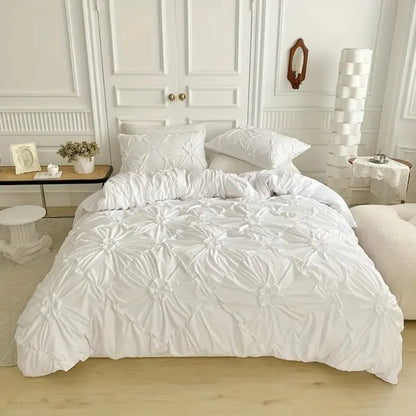 Floral Pleated Bedroom Quilt Duvet Cover Set