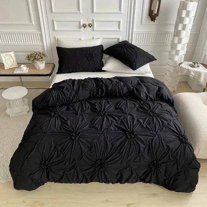 Floral Pleated Bedroom Quilt Duvet Cover Set