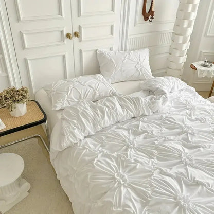 Floral Pleated Bedroom Quilt Duvet Cover Set
