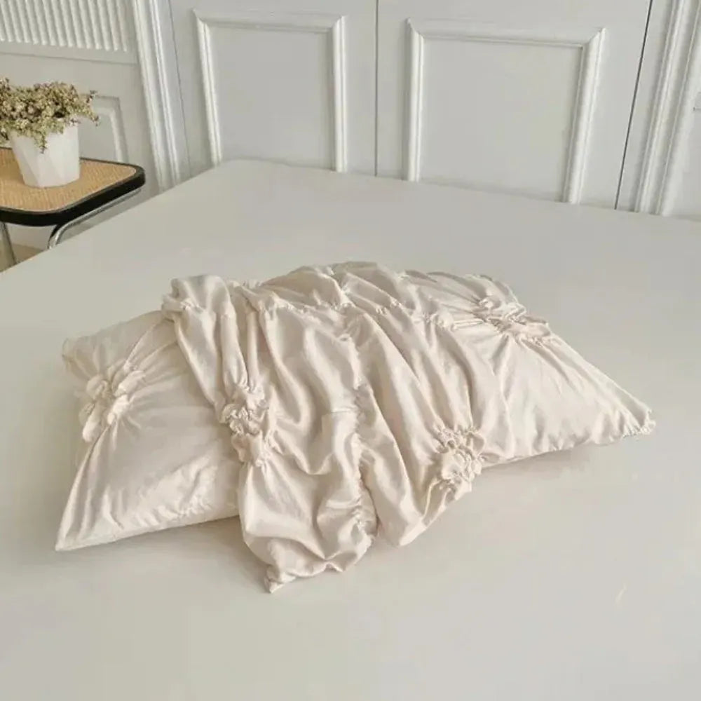 Floral Pleated Bedroom Quilt Duvet Cover Set