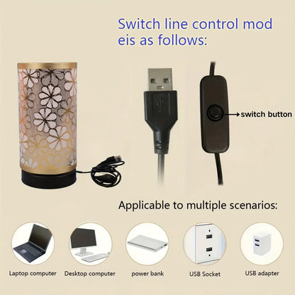 Floral USB-Powered Table Lamp with Warm Ambient Glow