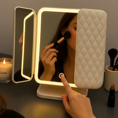 Foldable LED Makeup Mirror with Adjustable Lighting and Stand