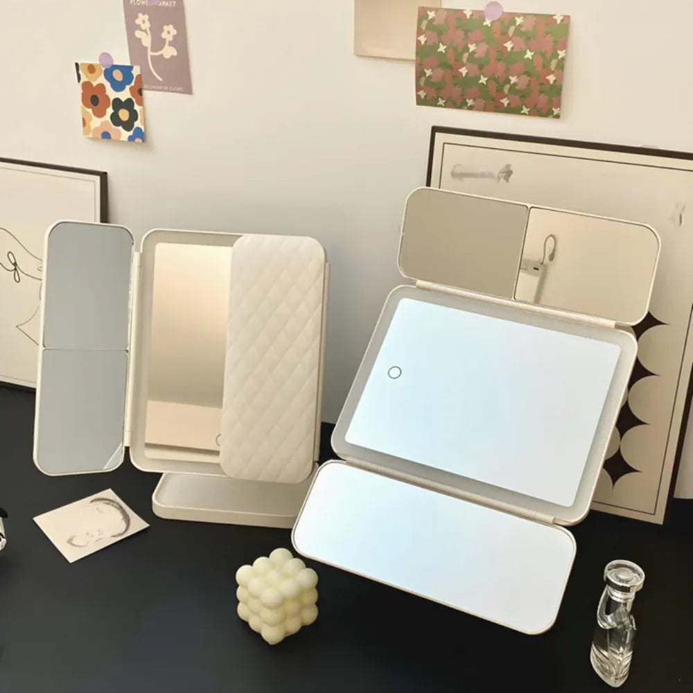 Foldable LED Makeup Mirror with Adjustable Lighting and Stand