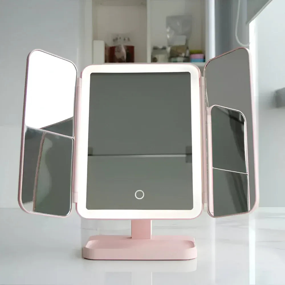 Foldable LED Makeup Mirror with Adjustable Lighting and Stand