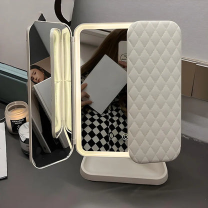 Foldable LED Makeup Mirror with Adjustable Lighting and Stand