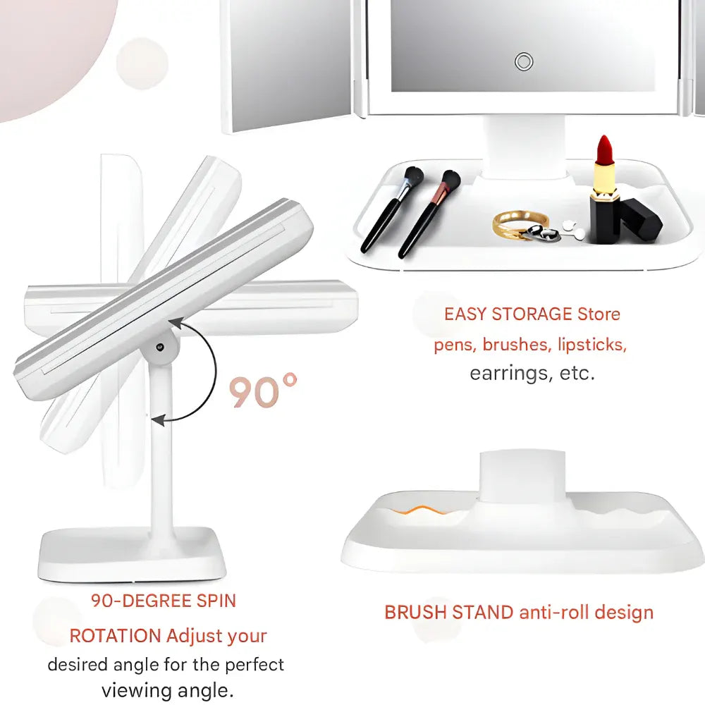 Foldable LED Makeup Mirror with Adjustable Lighting and Stand