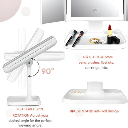 Foldable LED Makeup Mirror with Adjustable Lighting and Stand