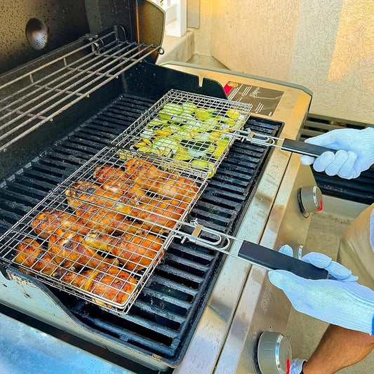 Foldable Non-Stick BBQ Grill Basket | Stainless Steel & Heat Resistant | For Meat & Vegetables