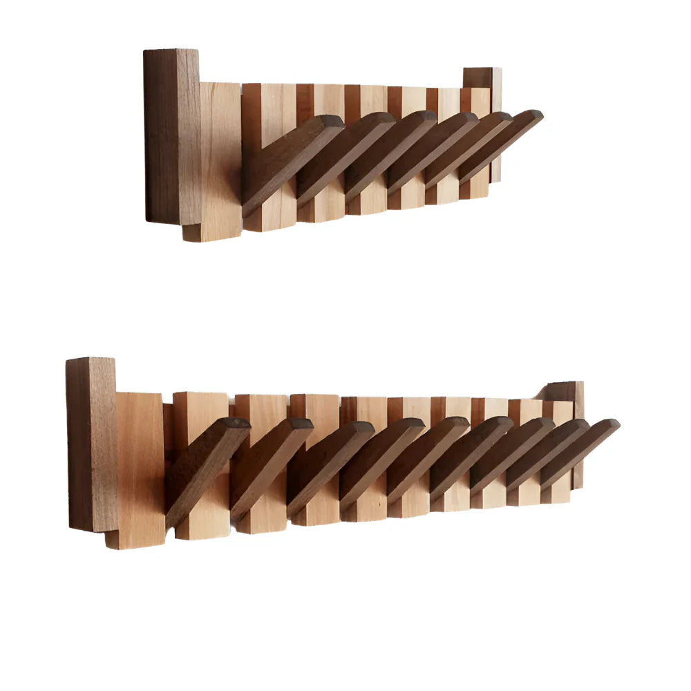 Foldable Piano-Style Wooden Wall Hook Rack Organizer