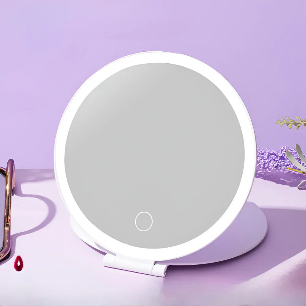 Folding Lighted Compact Vanity Mirror for Travel Makeup