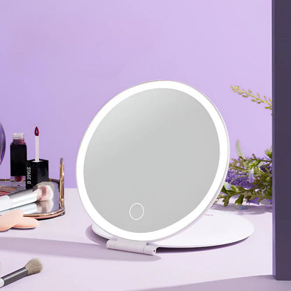 Folding Lighted Compact Vanity Mirror for Travel Makeup