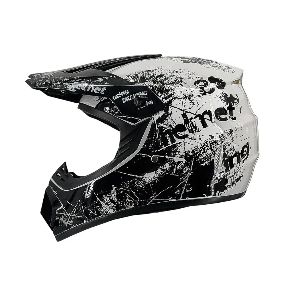 Full-Face Motocross Helmet with Extended Visor and Reinforced Chin Guard