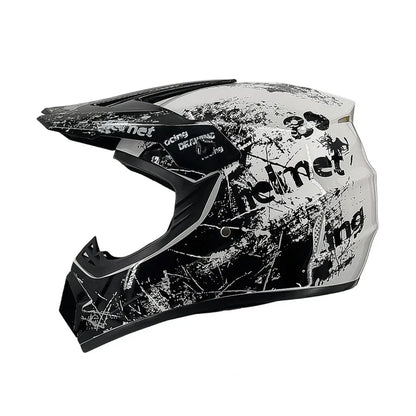 Full-Face Motocross Helmet with Extended Visor and Reinforced Chin Guard