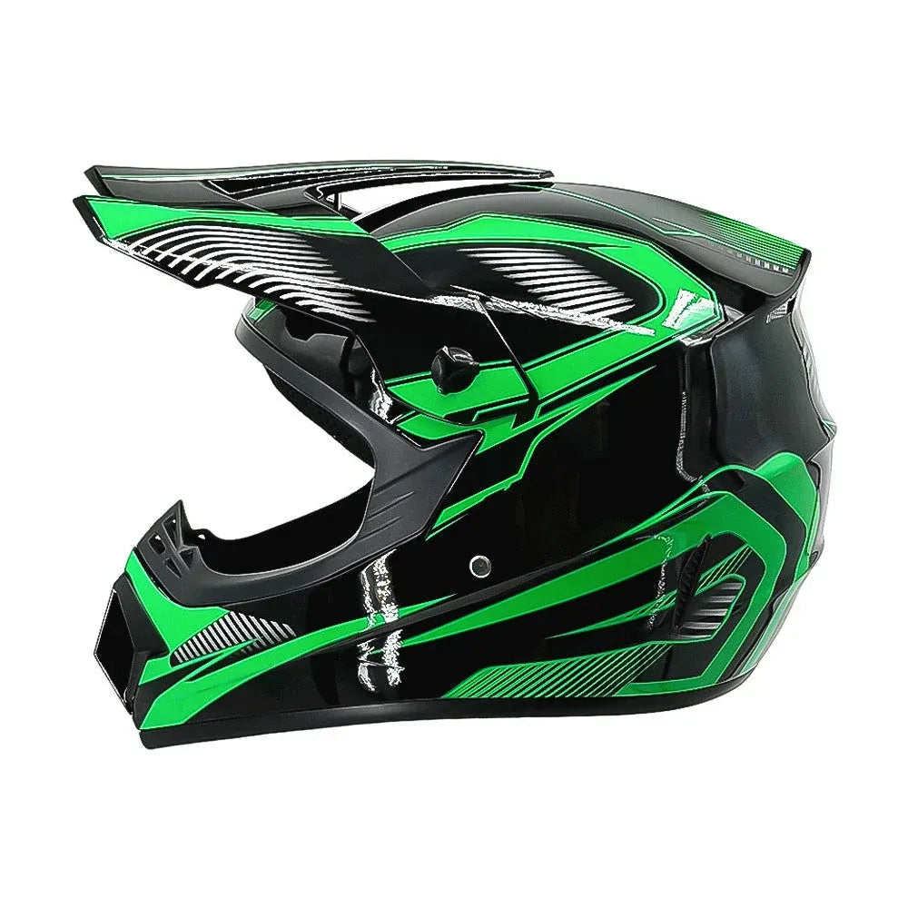 Full-Face Motocross Helmet with Extended Visor and Reinforced Chin Guard