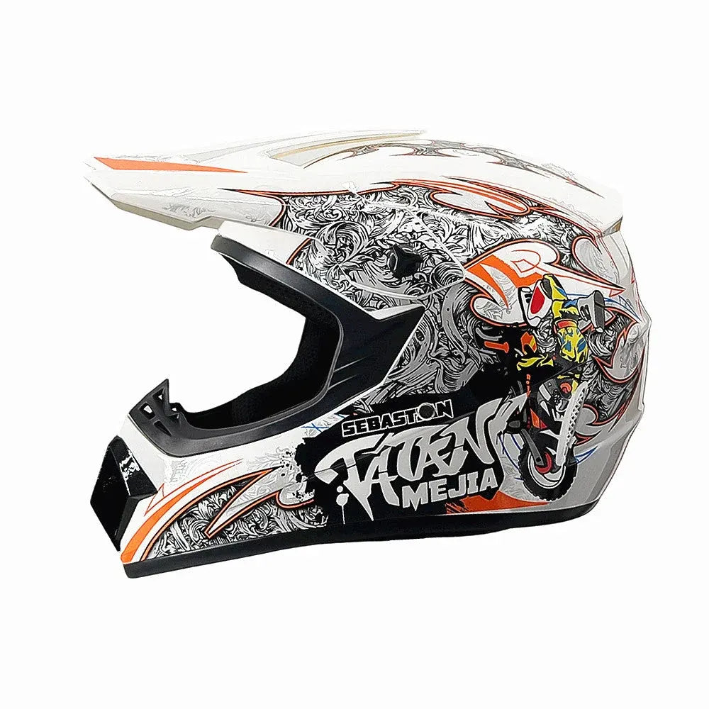 Full-Face Motocross Helmet with Extended Visor and Reinforced Chin Guard