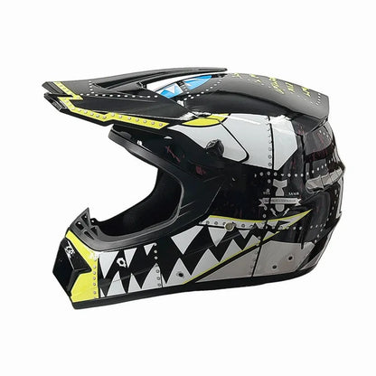 Full-Face Motocross Helmet with Extended Visor and Reinforced Chin Guard
