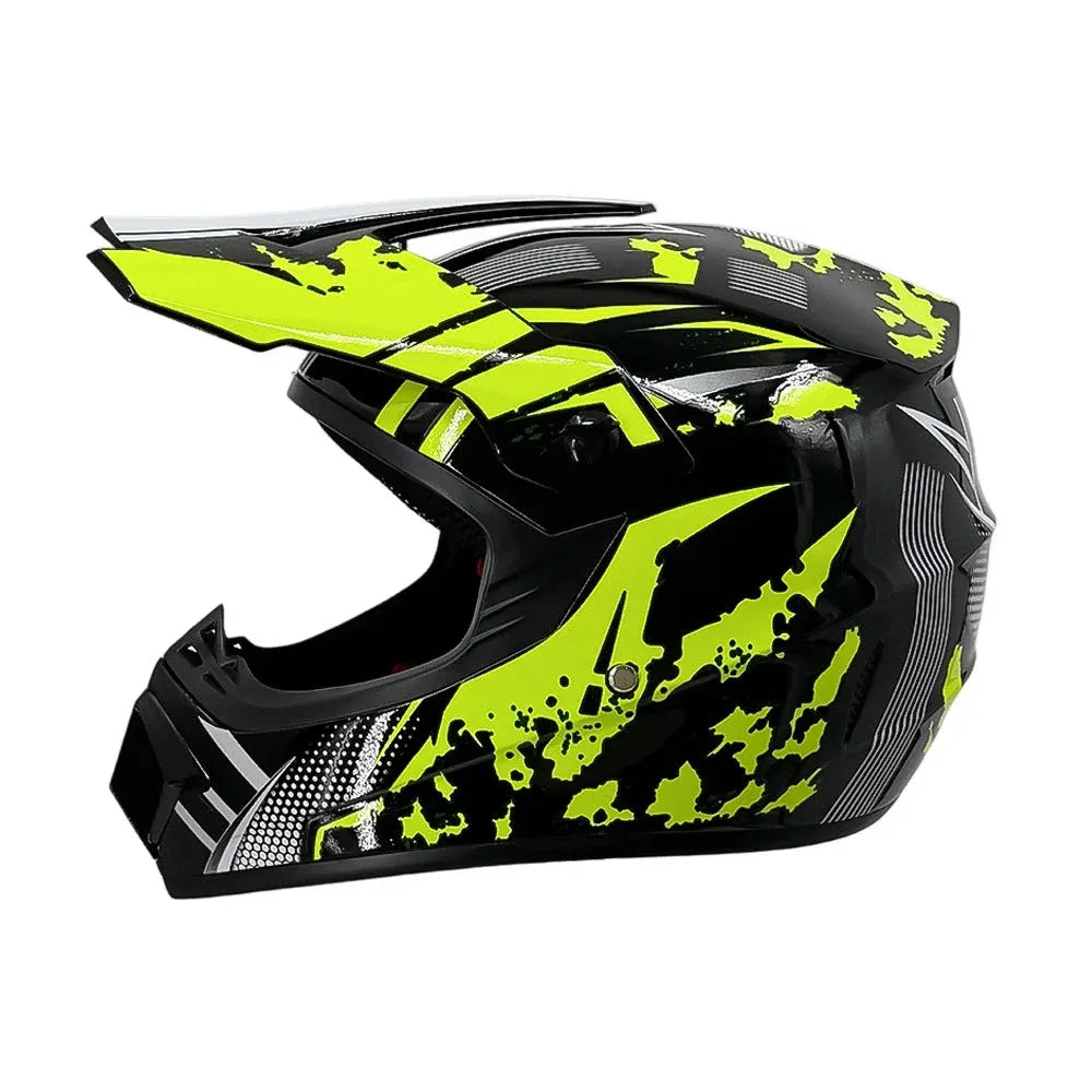 Full-Face Motocross Helmet with Extended Visor and Reinforced Chin Guard