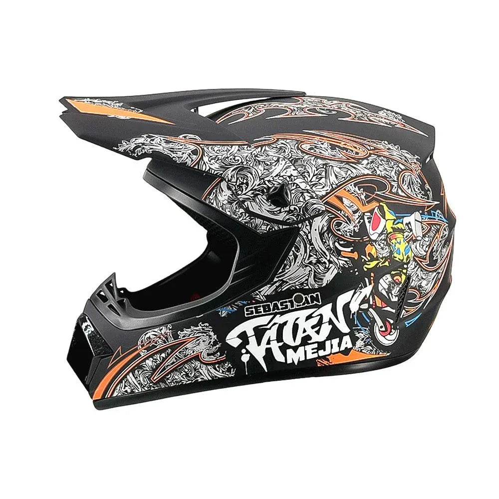 Full-Face Motocross Helmet with Extended Visor and Reinforced Chin Guard
