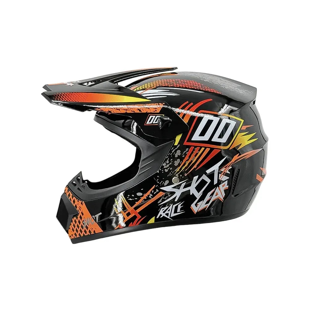 Full-Face Motocross Helmet with Extended Visor and Reinforced Chin Guard