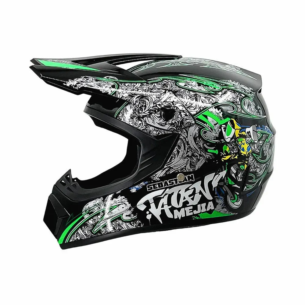 Full-Face Motocross Helmet with Extended Visor and Reinforced Chin Guard