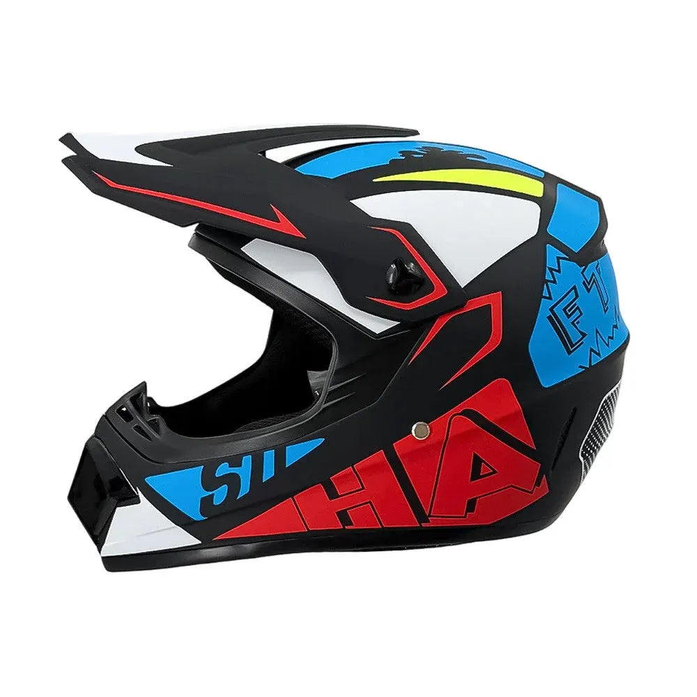 Full-Face Motocross Helmet with Extended Visor and Reinforced Chin Guard