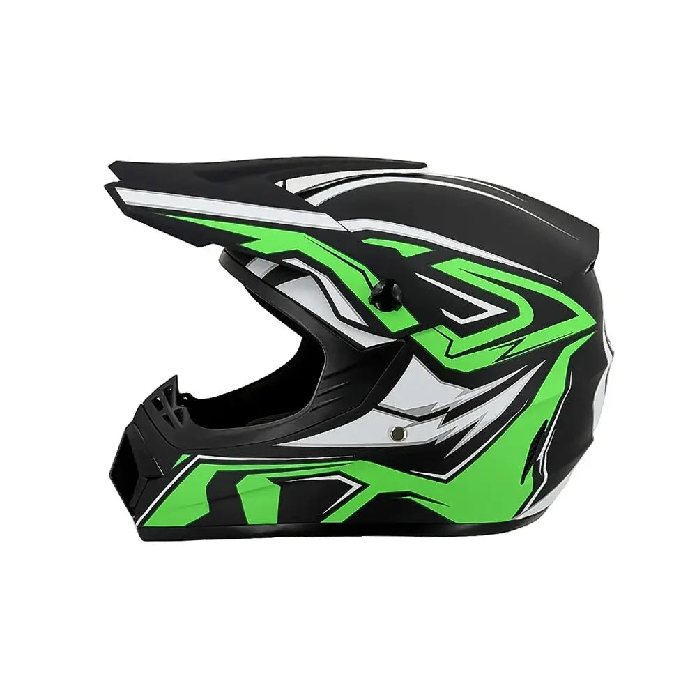 Full-Face Motocross Helmet with Extended Visor and Reinforced Chin Guard