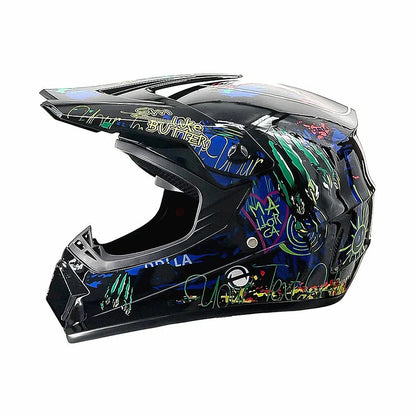 Full-Face Motocross Helmet with Extended Visor and Reinforced Chin Guard
