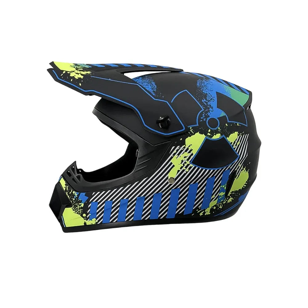 Full-Face Motocross Helmet with Extended Visor and Reinforced Chin Guard