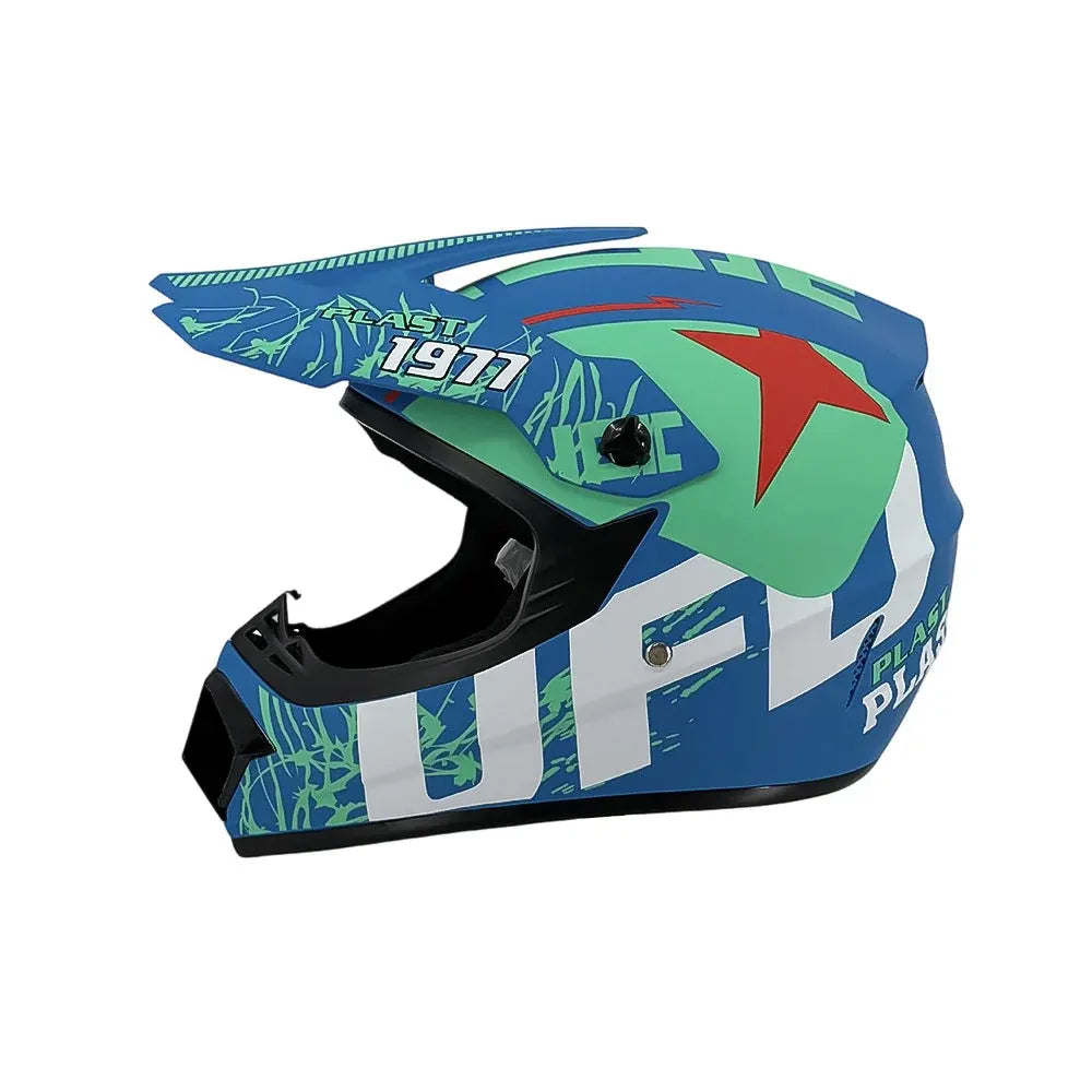 Full-Face Motocross Helmet with Extended Visor and Reinforced Chin Guard