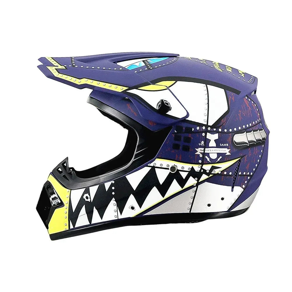 Full-Face Motocross Helmet with Extended Visor and Reinforced Chin Guard