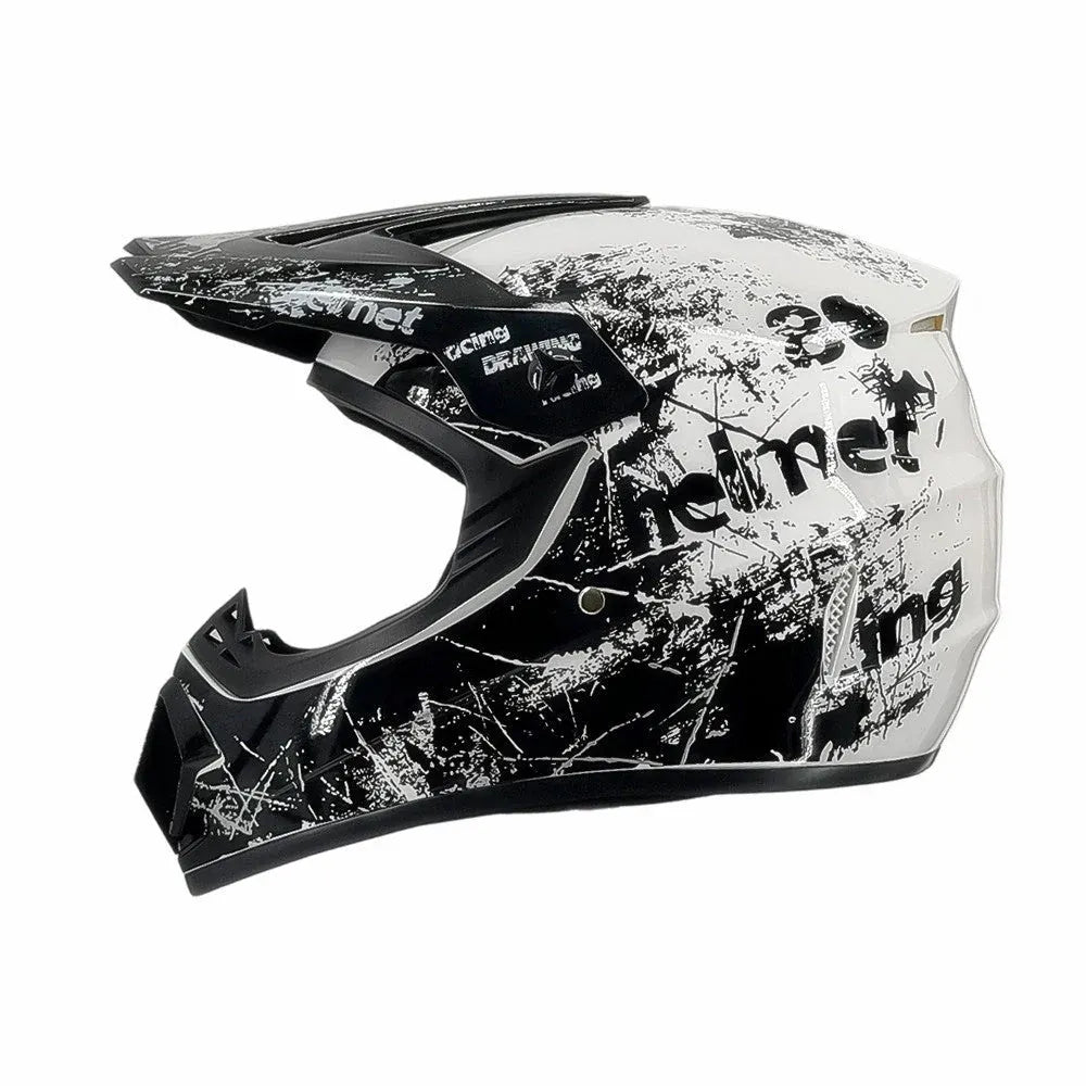 Full-Face Motocross Helmet with Extended Visor and Reinforced Chin Guard