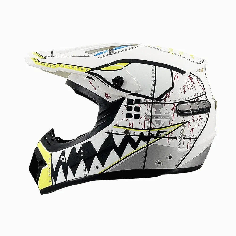 Full-Face Motocross Helmet with Extended Visor and Reinforced Chin Guard
